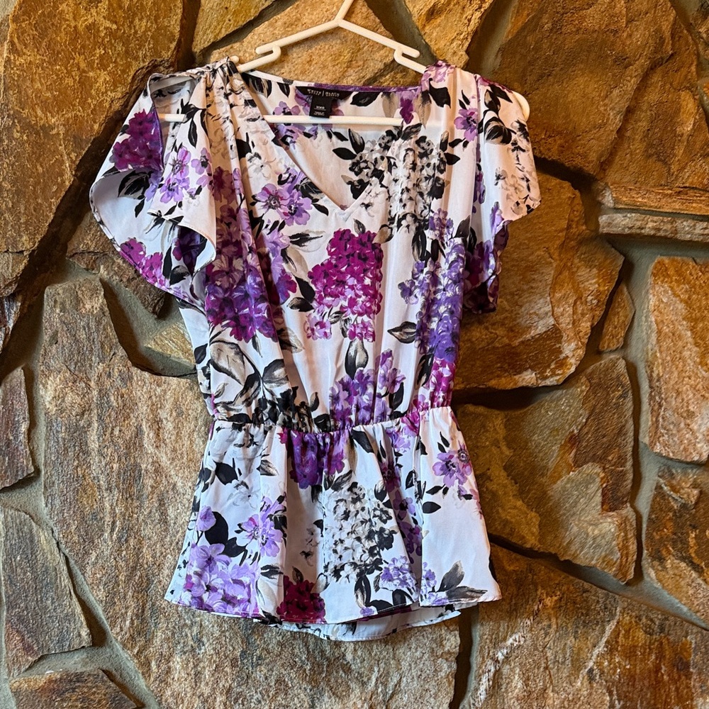 White House Black Market Purple Floral Blouse
